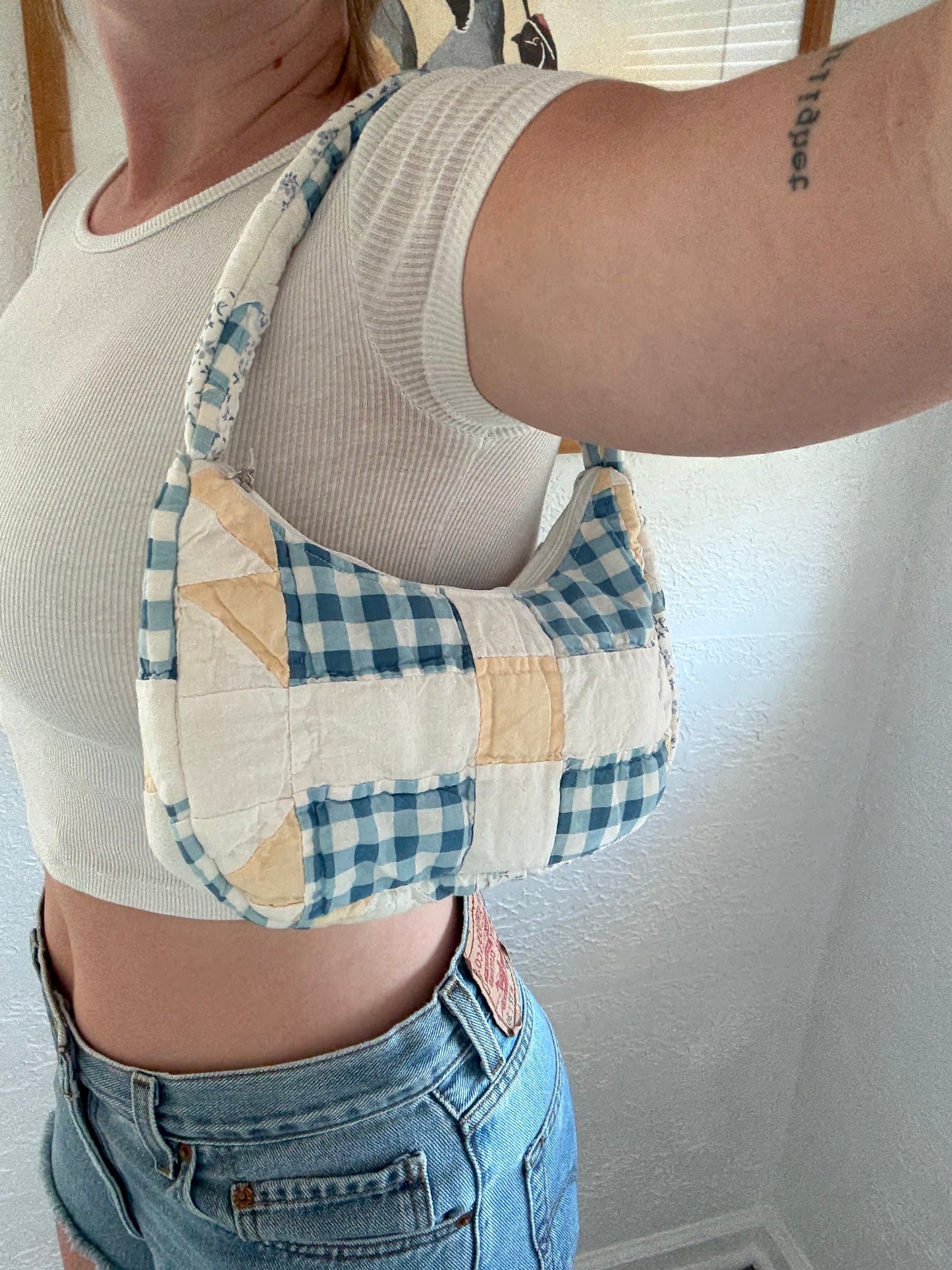 Gingham Patchwork Shoulder Bag