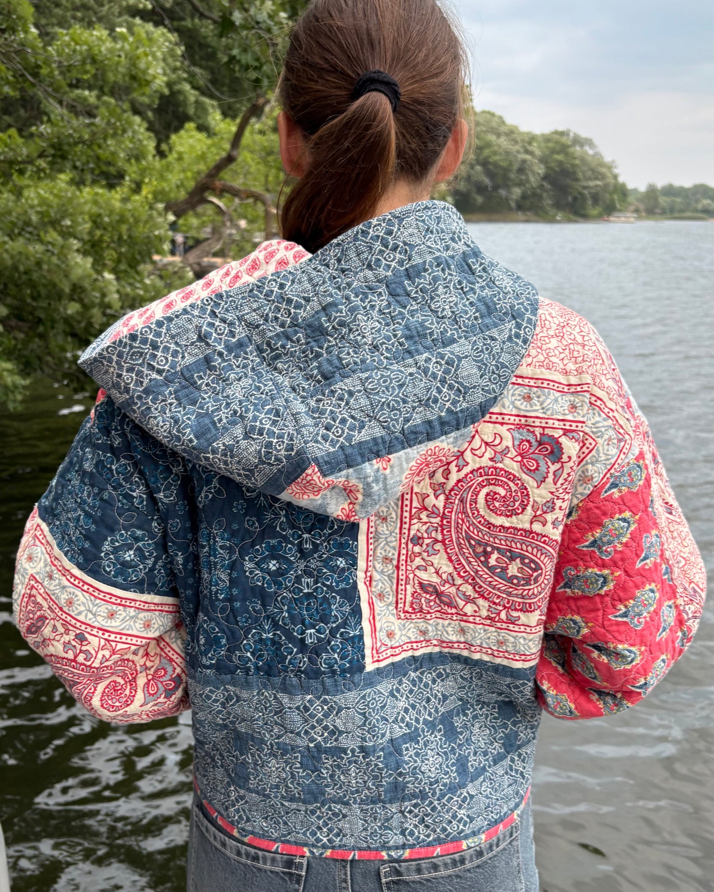 Pink & Blue Button-Up Hoodie