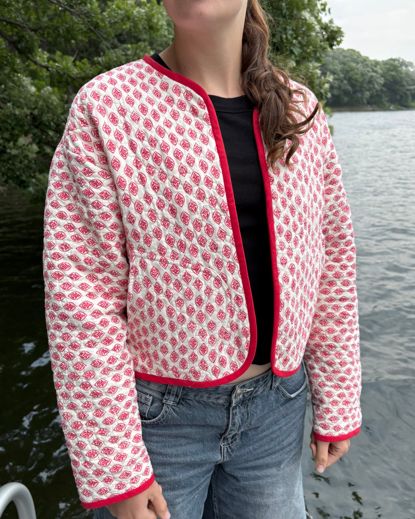 Red & White Cropped Jacket