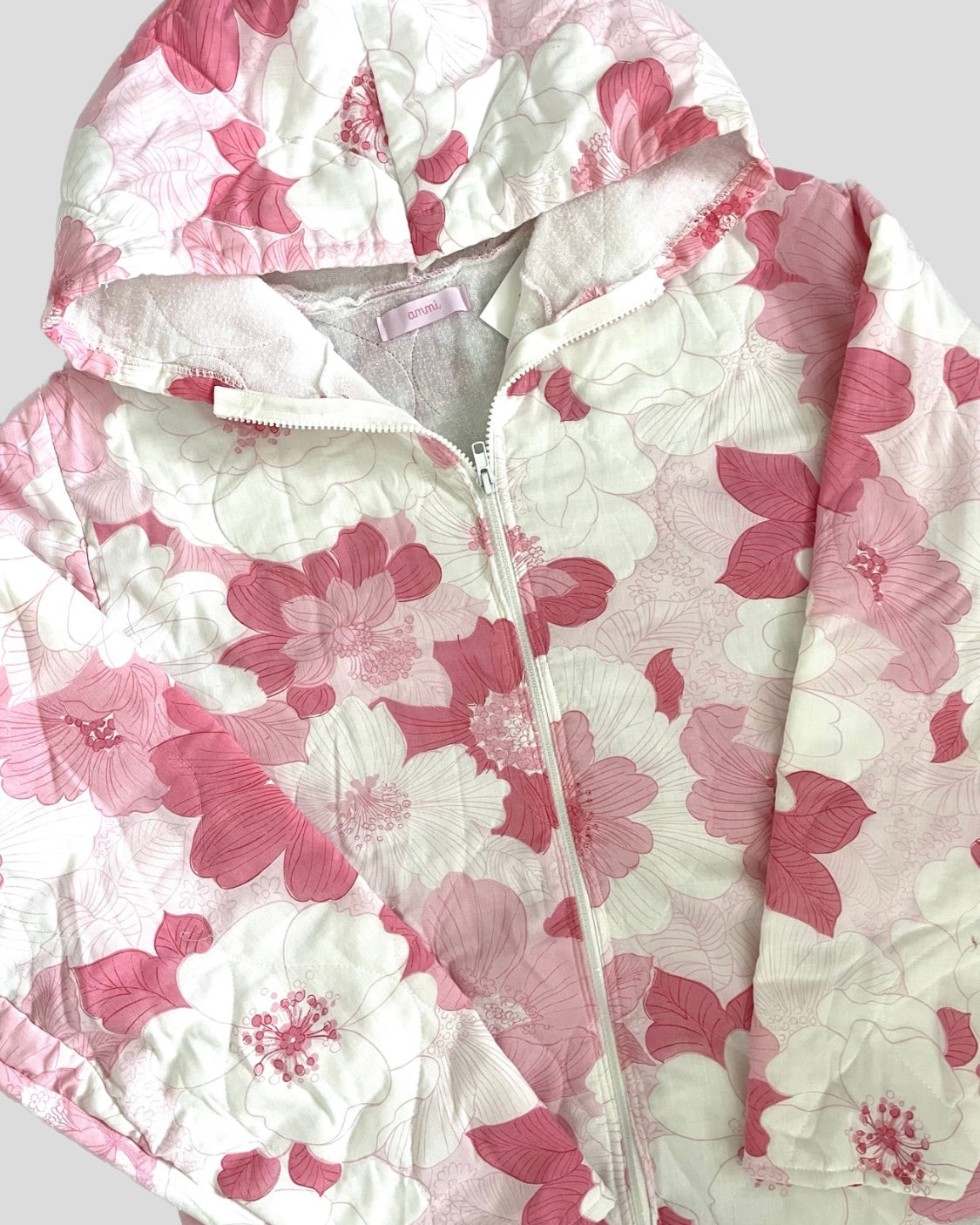 Pink floral zipper quilted hoodie
