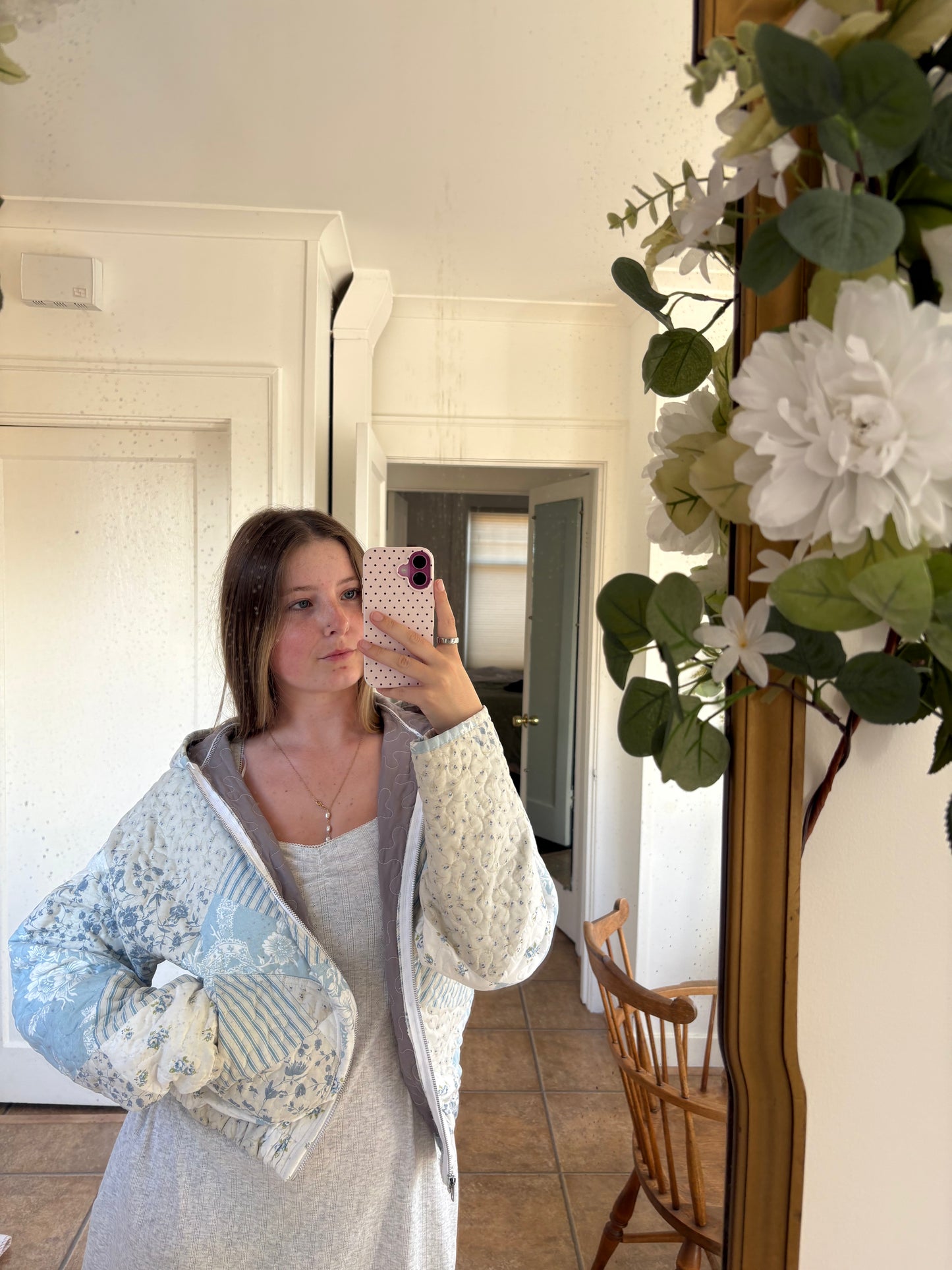 Blue Floral Hoodie Jacket