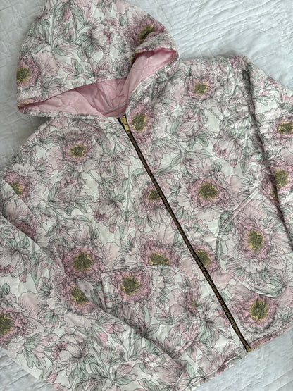 Pink Floral Hooded Cropped Jacket