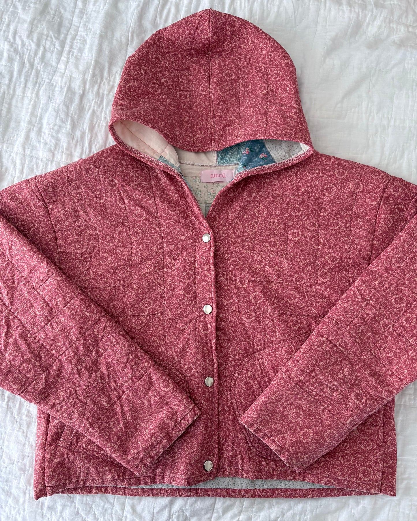 Red Hooded Quilted Jacket