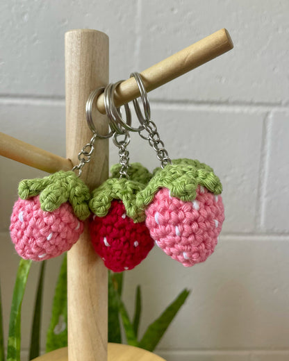 Crochet Strawberry Keychain