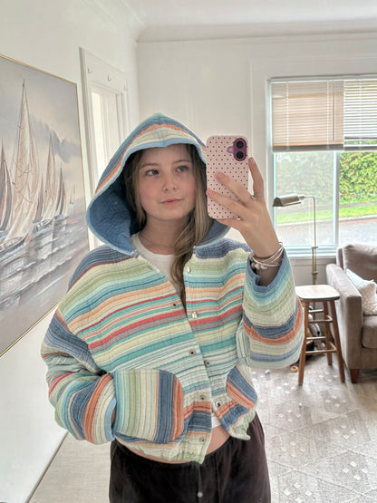 Quilted Striped Hoodie Jacket