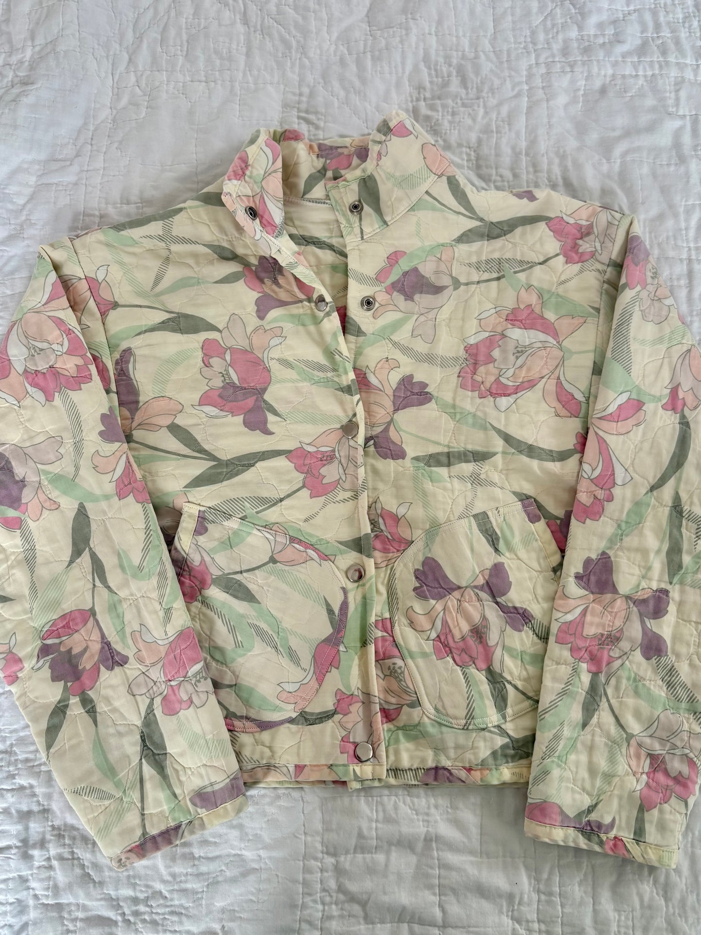 Pink & White Floral Cropped Jacket