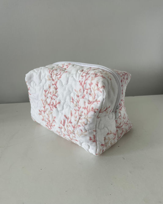 Coral Quilted Makeup Bag