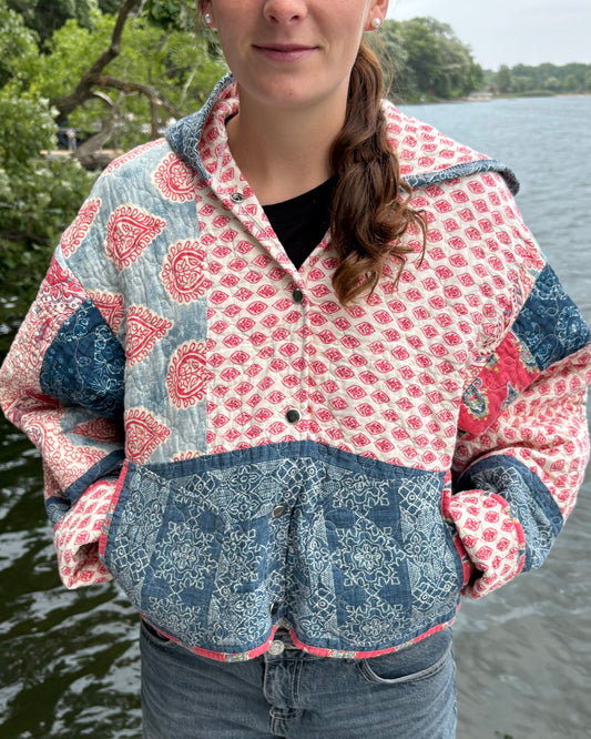 Pink & Blue Button-Up Hoodie