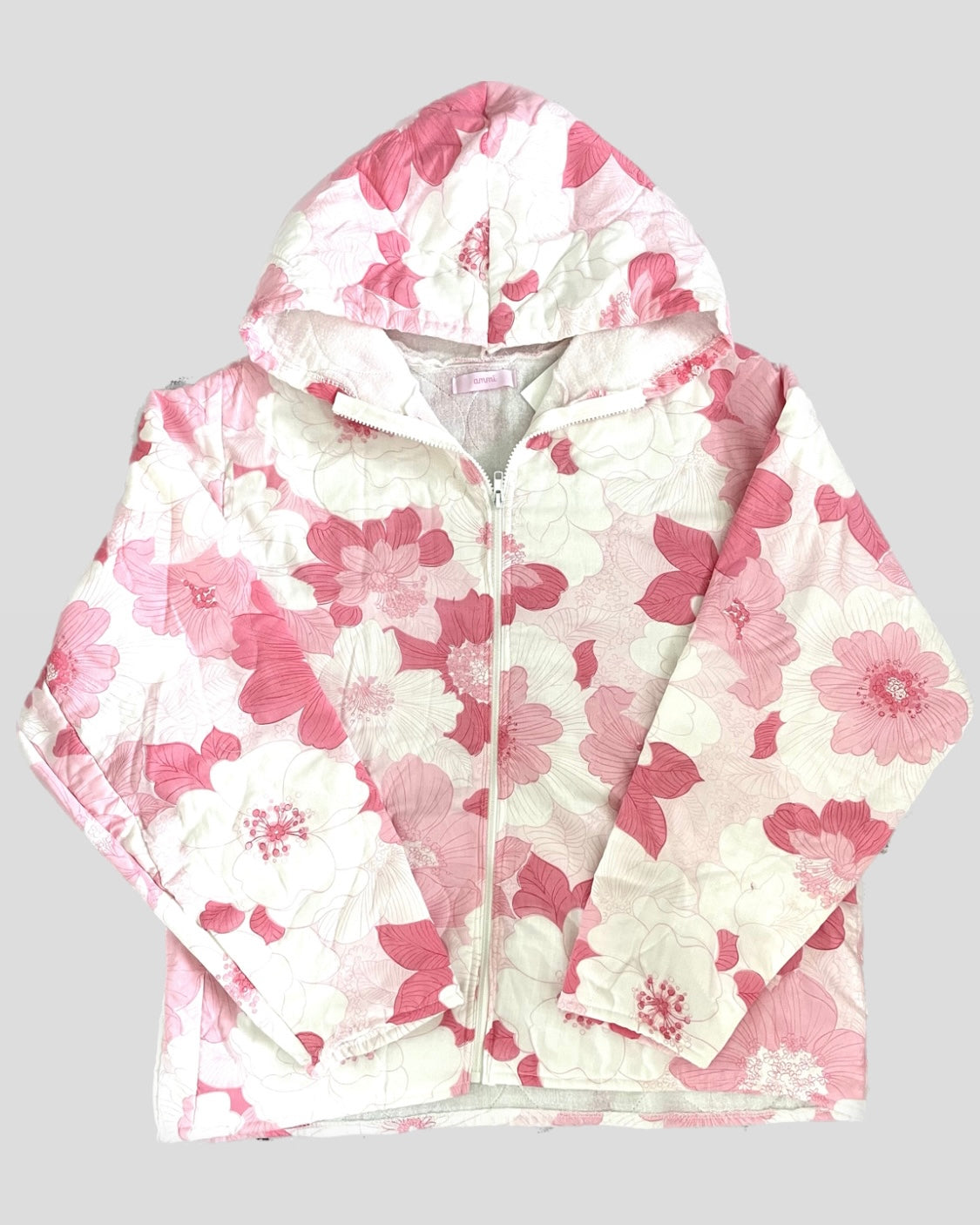 Pink floral zipper quilted hoodie