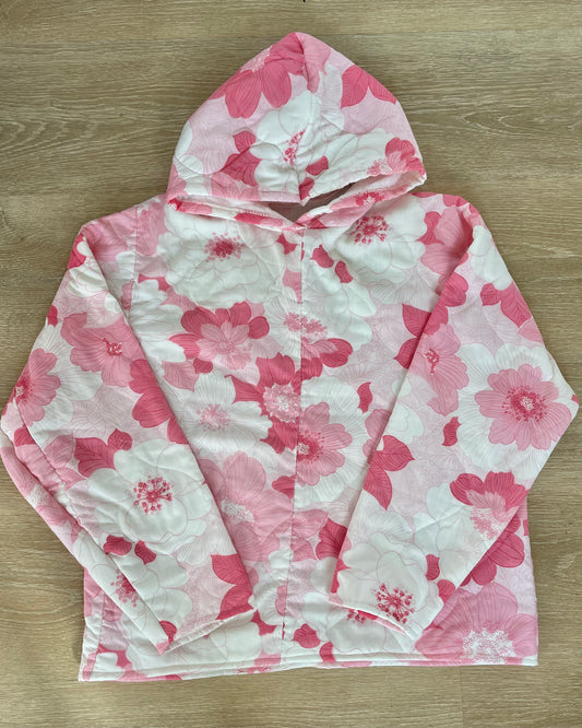 Pink floral quilted hoodie