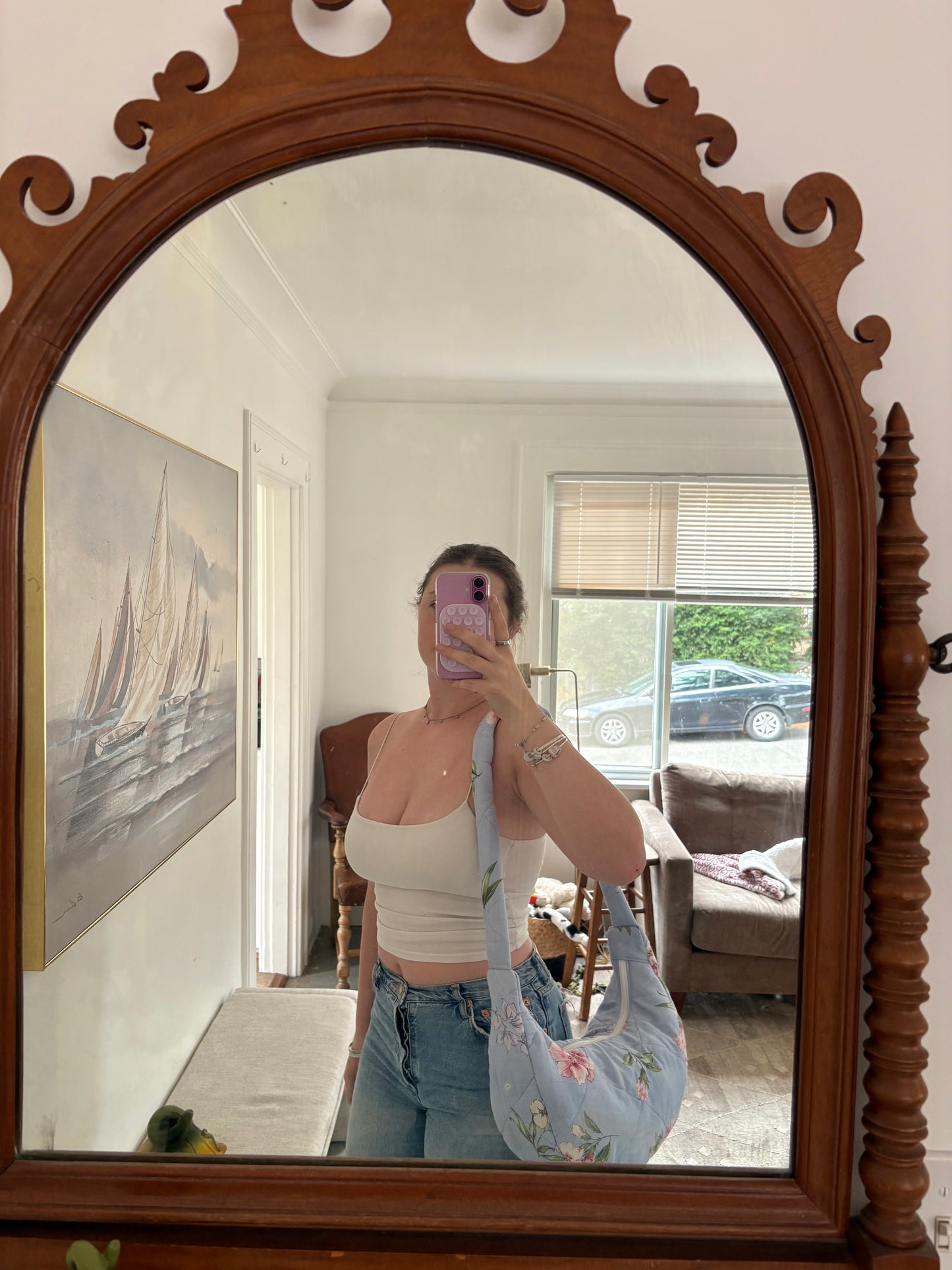Blue Floral Crossbody Bag