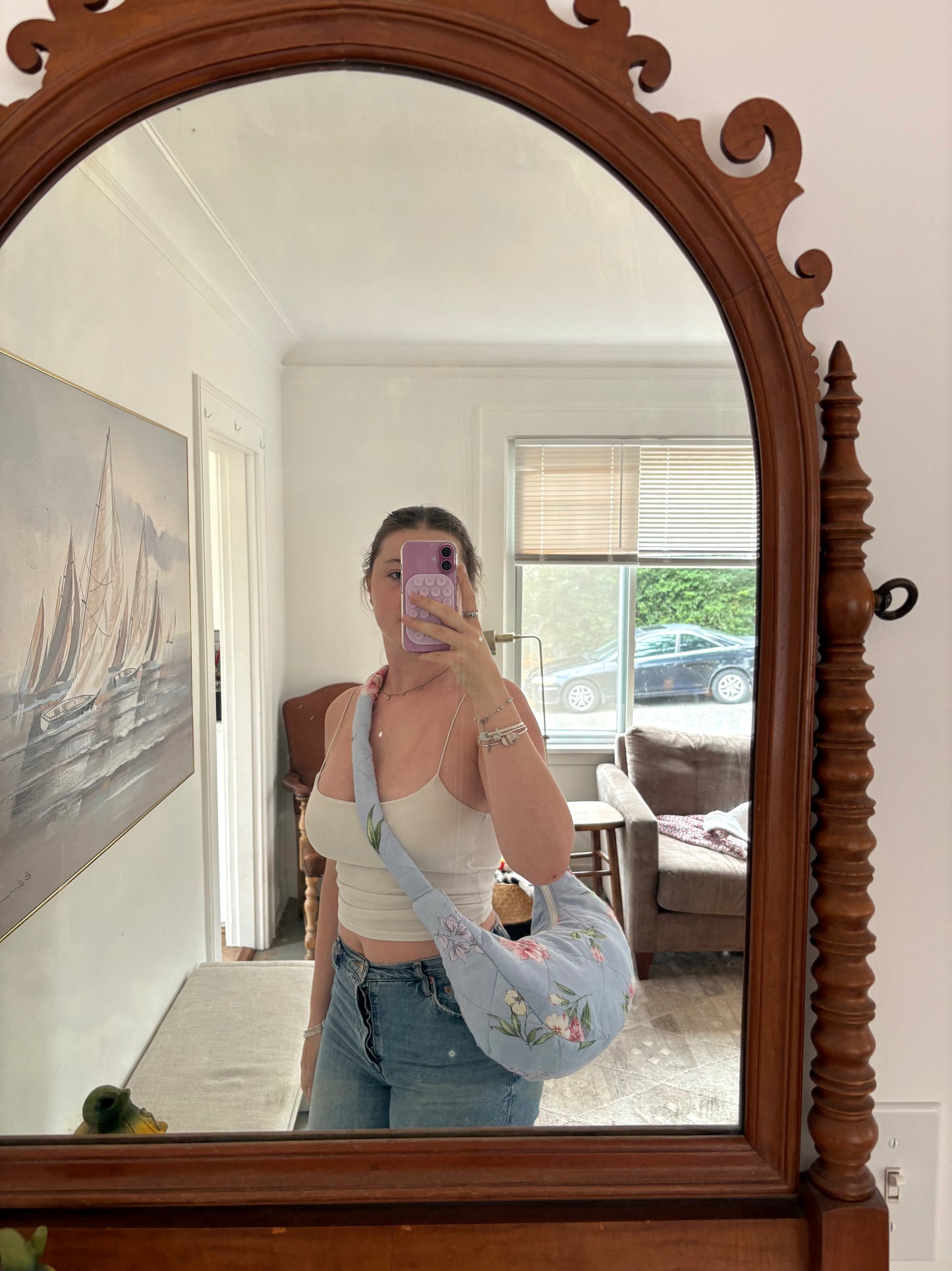 Blue Floral Crossbody Bag