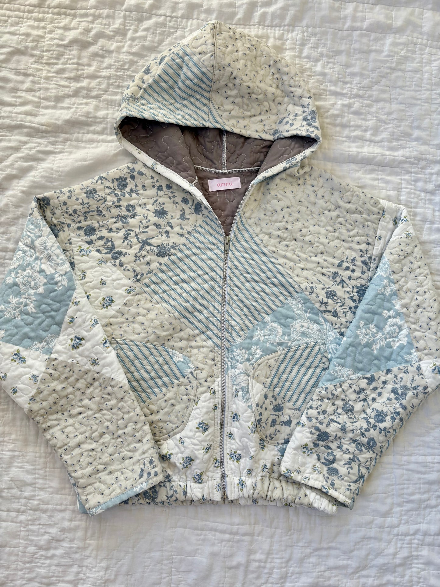 Blue Floral Hoodie Jacket