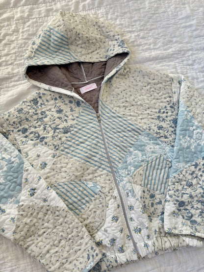 Blue Floral Hoodie Jacket