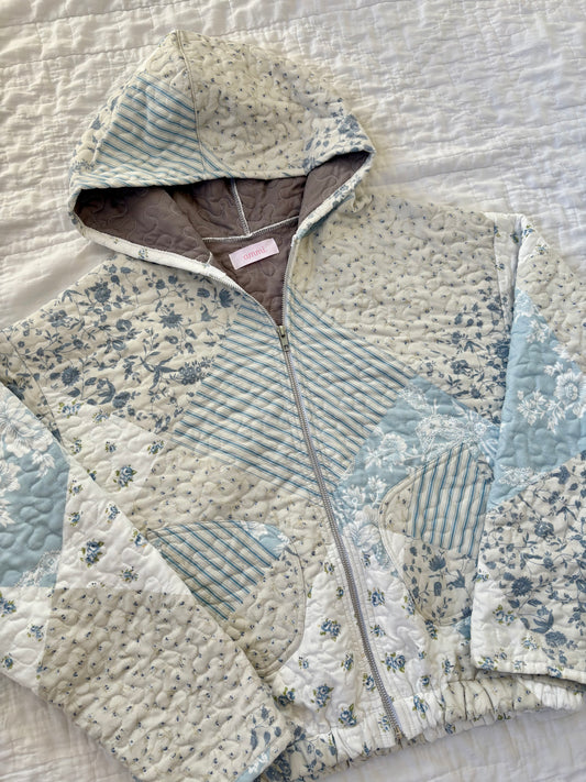 Blue Floral Hoodie Jacket