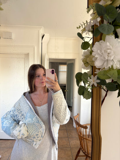 Blue Floral Hoodie Jacket