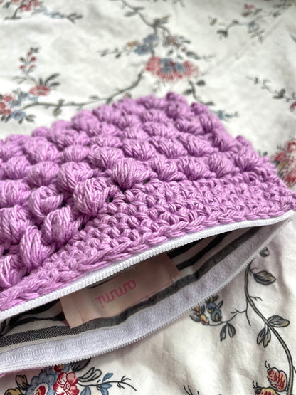 Purple Crochet Bobble Pouch