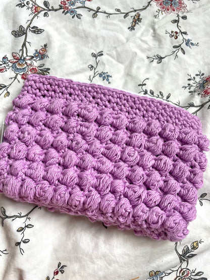 Purple Crochet Bobble Pouch