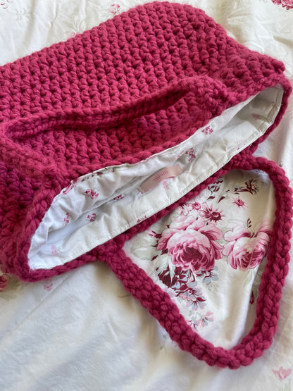 Dark Pink Crochet Tote Bag