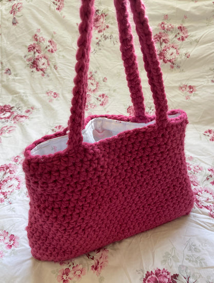 Dark Pink Crochet Tote Bag